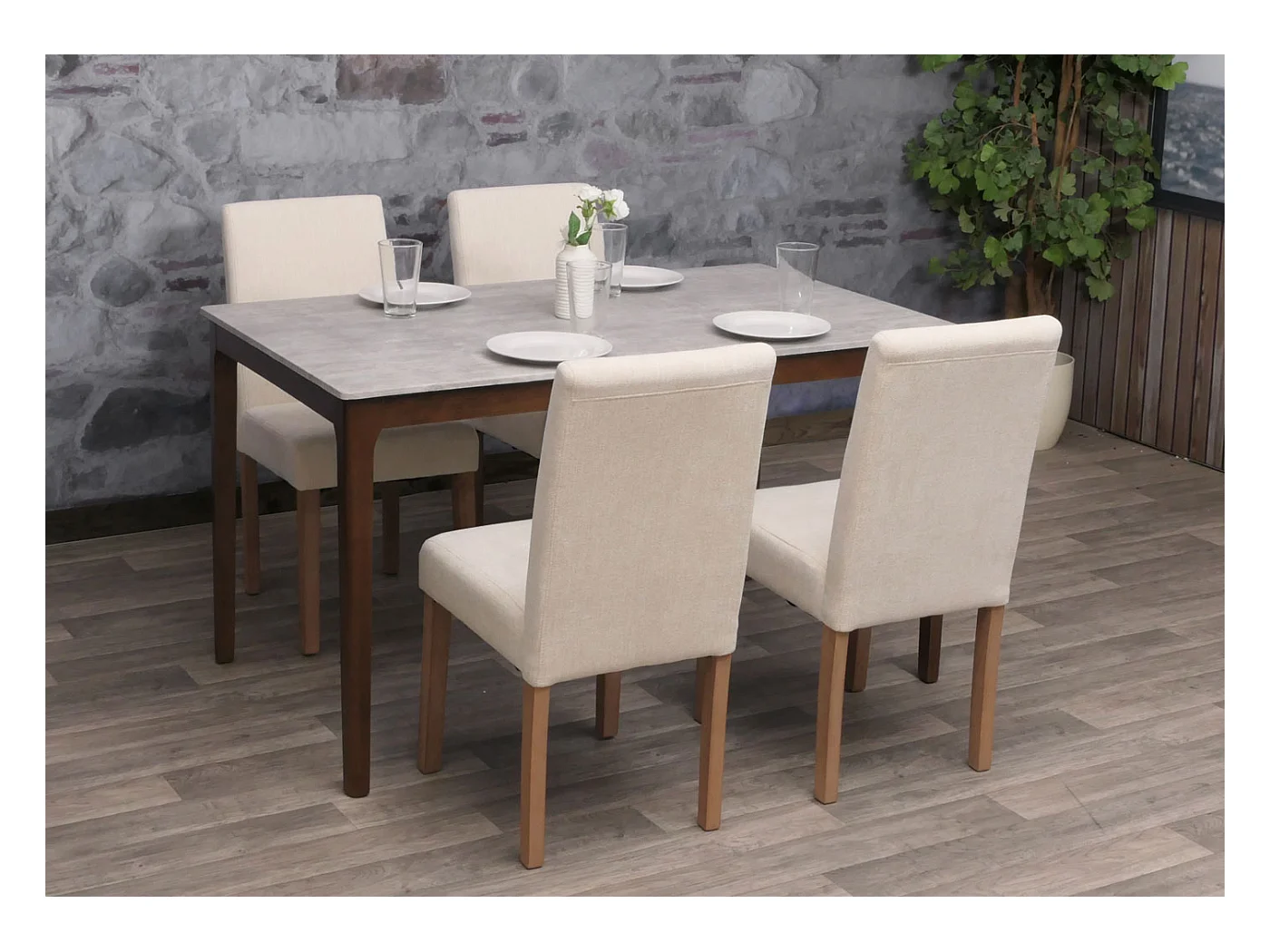 Chaise de salle à manger Littau Chenille (lot de 4),  crème, pieds couleur naturelle