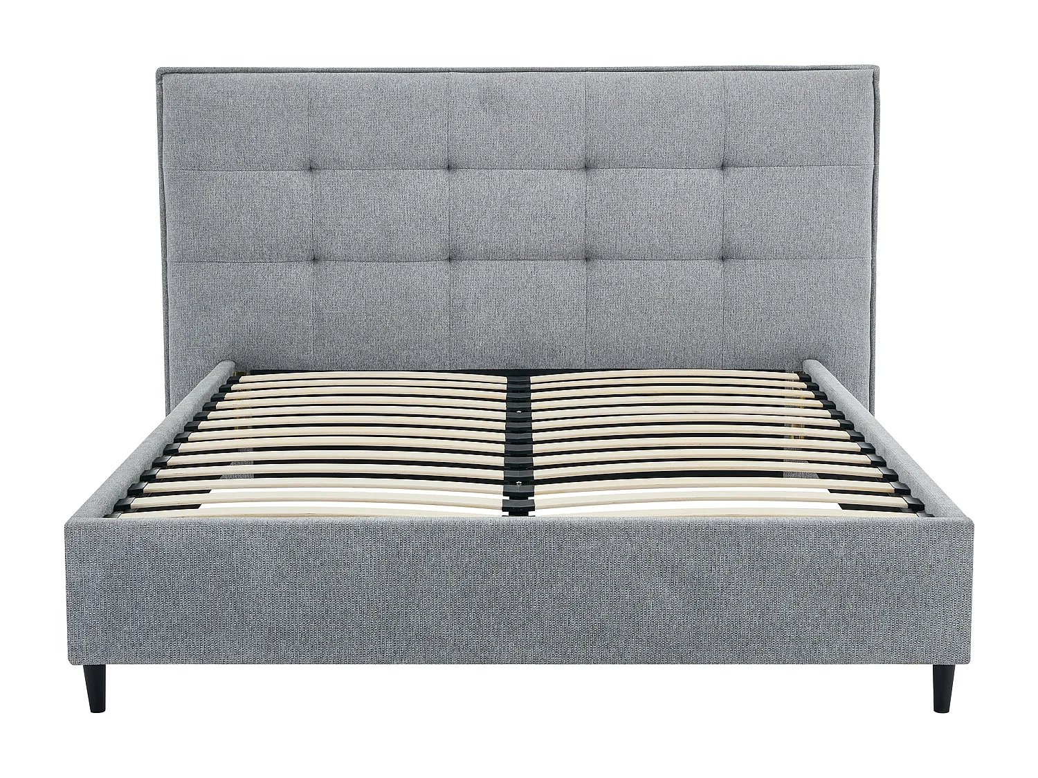 Cama 180 x 200 cm con cabecero capitoné - Tela - Gris + Colchón - NIRPIO