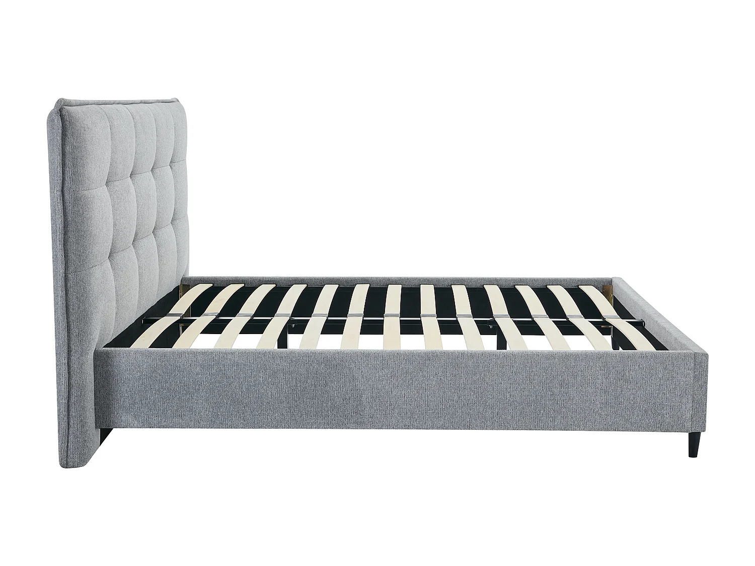 Cama 180 x 200 cm con cabecero capitoné - Tela - Gris + Colchón - NIRPIO