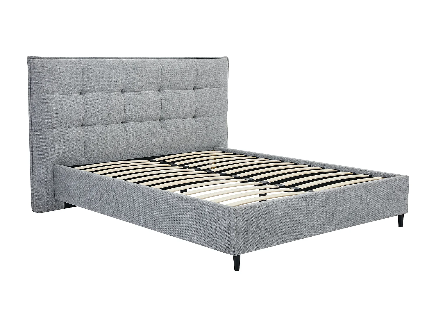 Bett mit gestepptem Kopfteil + Matratze - 180 x 200 cm - Stoff - Grau - NIRPIO