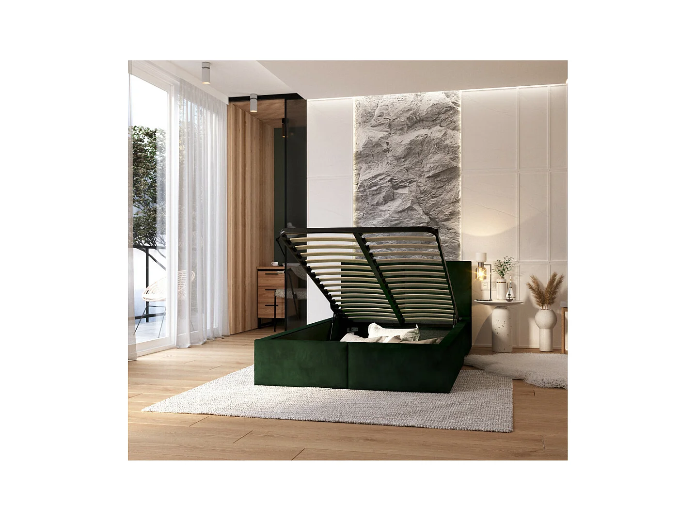 Lit coffre Tulum 120 x 200 cm avec sommier à lattes relevable Vert