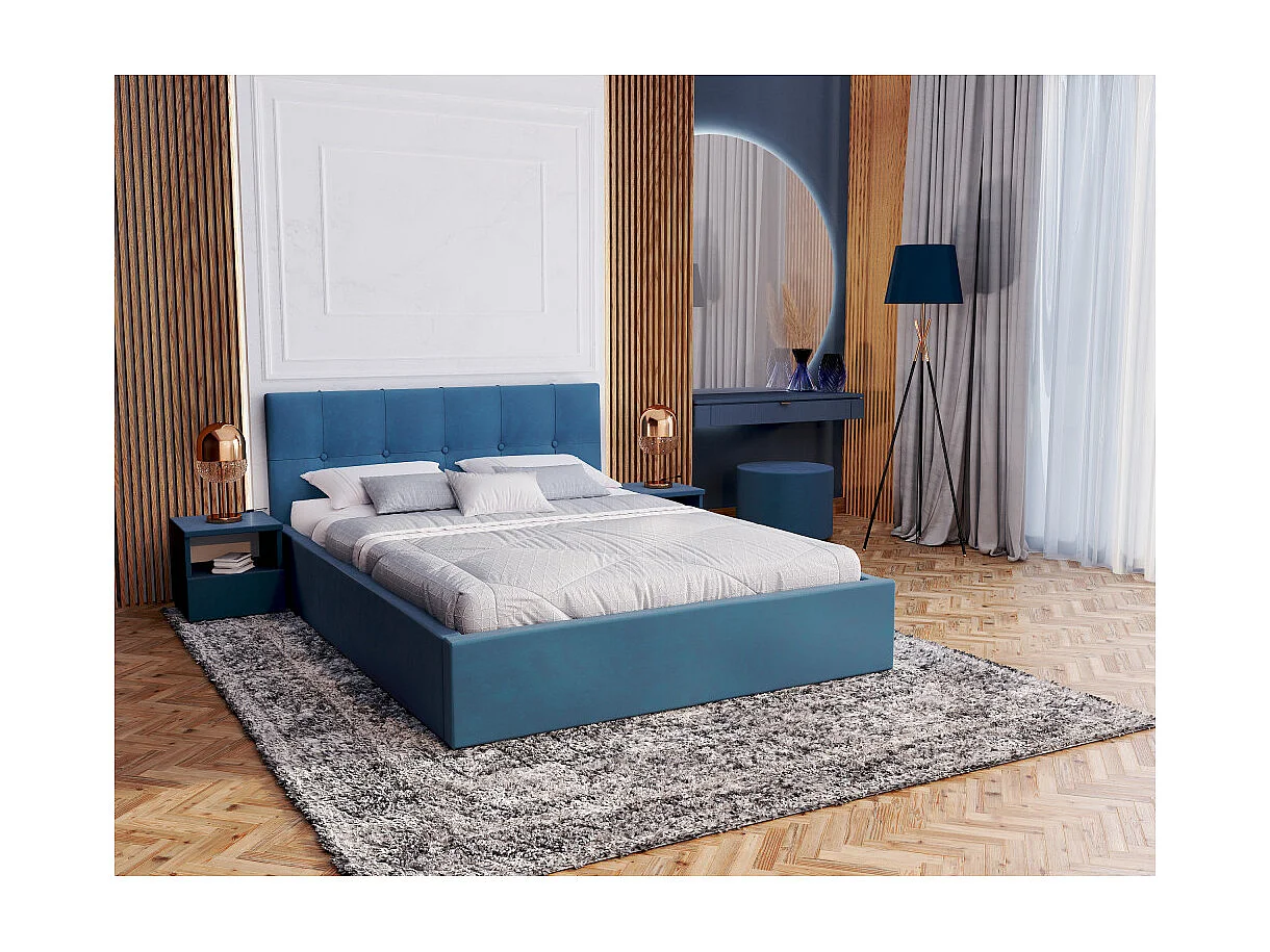 Lit coffre Vegas 140 x 200 cm  avec sommier à lattes relevable Azur