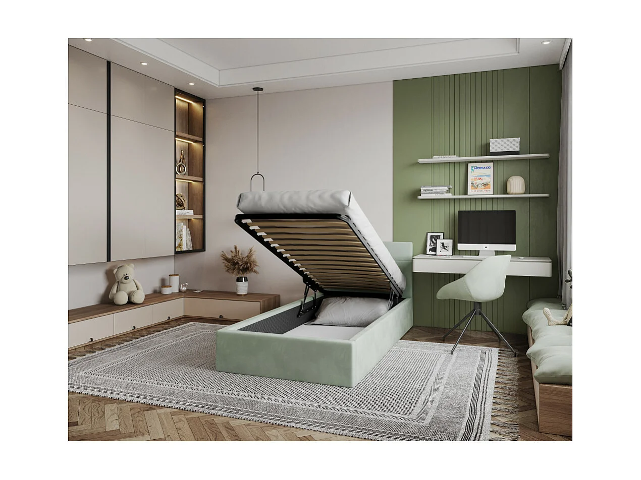 Lit coffre Vegas 90 x 200 cm  avec sommier à lattes relevable Mint