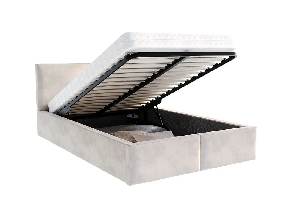 Lit coffre Tulum 120 x 200 cm avec sommier à lattes relevable Beige