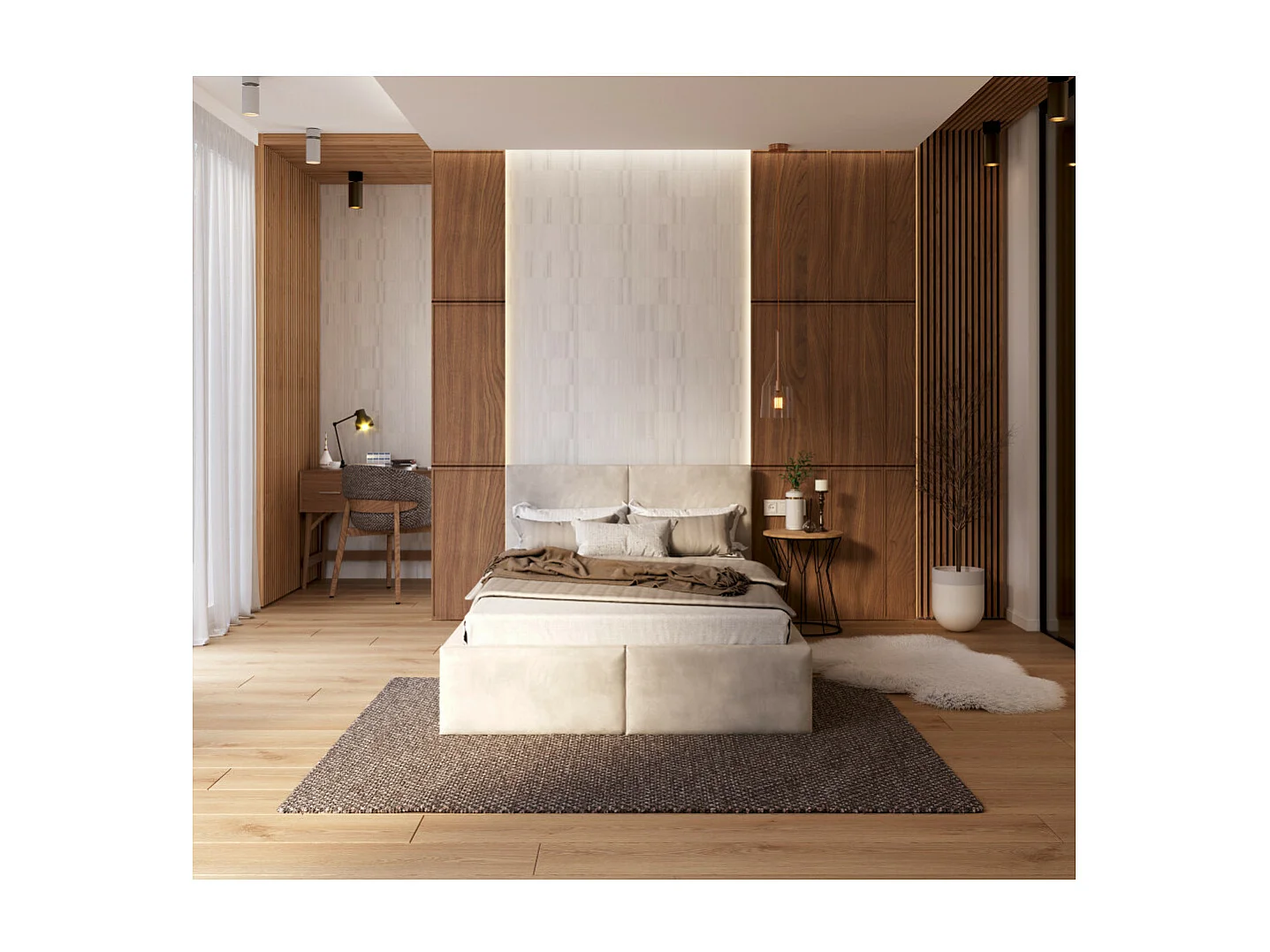 Lit coffre Tulum 120 x 200 cm avec sommier à lattes relevable Beige