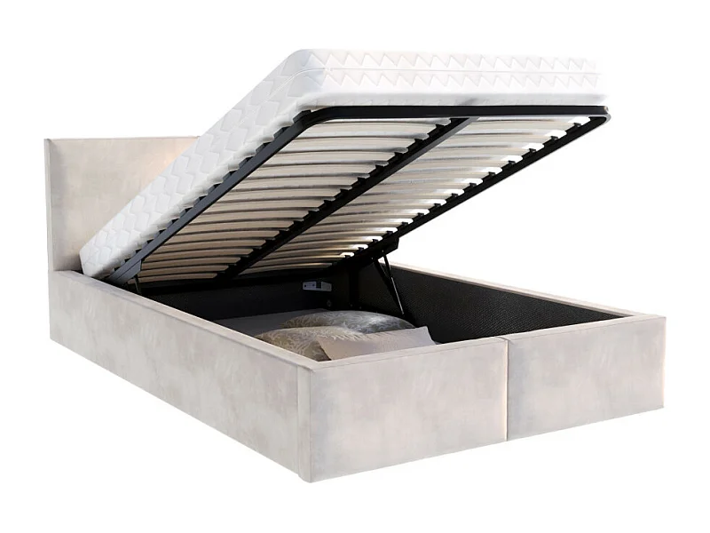 Lit coffre Tulum 120 x 200 cm avec sommier à lattes relevable Beige