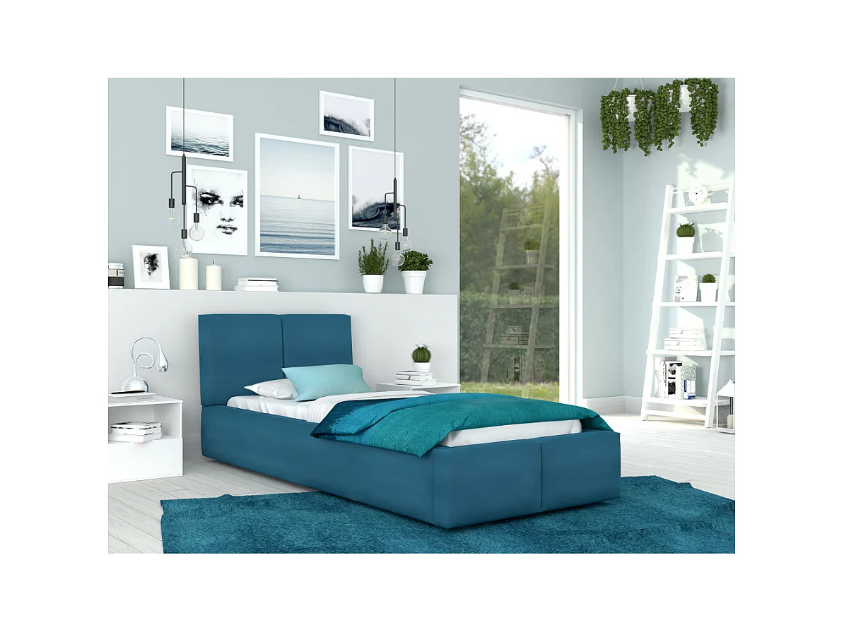 Lit coffre Tulum 90 x 200 cm avec sommier à lattes relevable Azur
