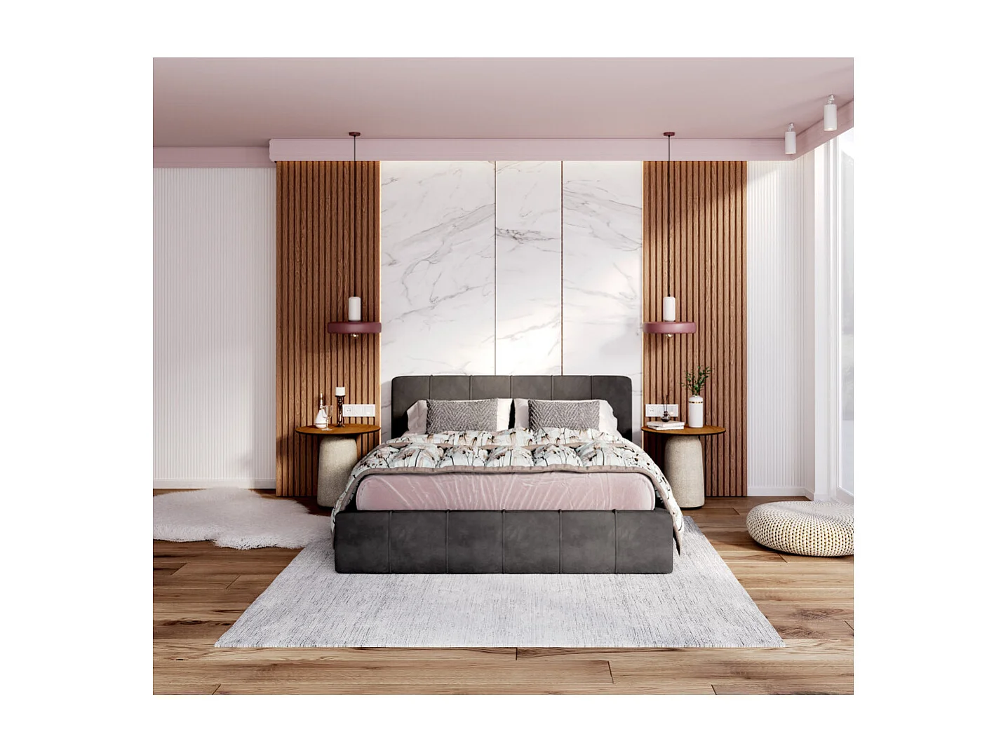 Lit coffre ATLANTA 180 x 200 cm avec sommier à lattes relevable Gris Foncé