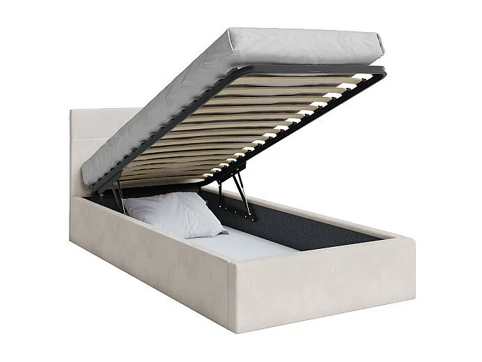 Lit coffre Vegas 90 x 200 cm  avec sommier à lattes relevable Beige