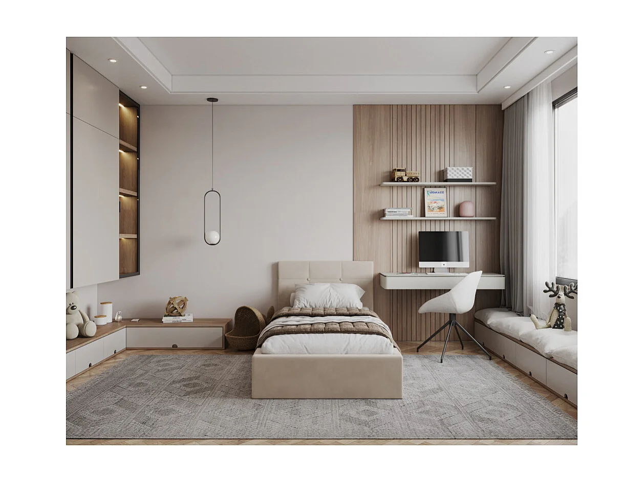 Lit coffre Vegas 90 x 200 cm  avec sommier à lattes relevable Beige