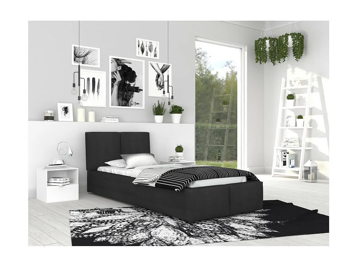 Lit coffre Tulum 90 x 200 cm avec sommier à lattes relevable Noir