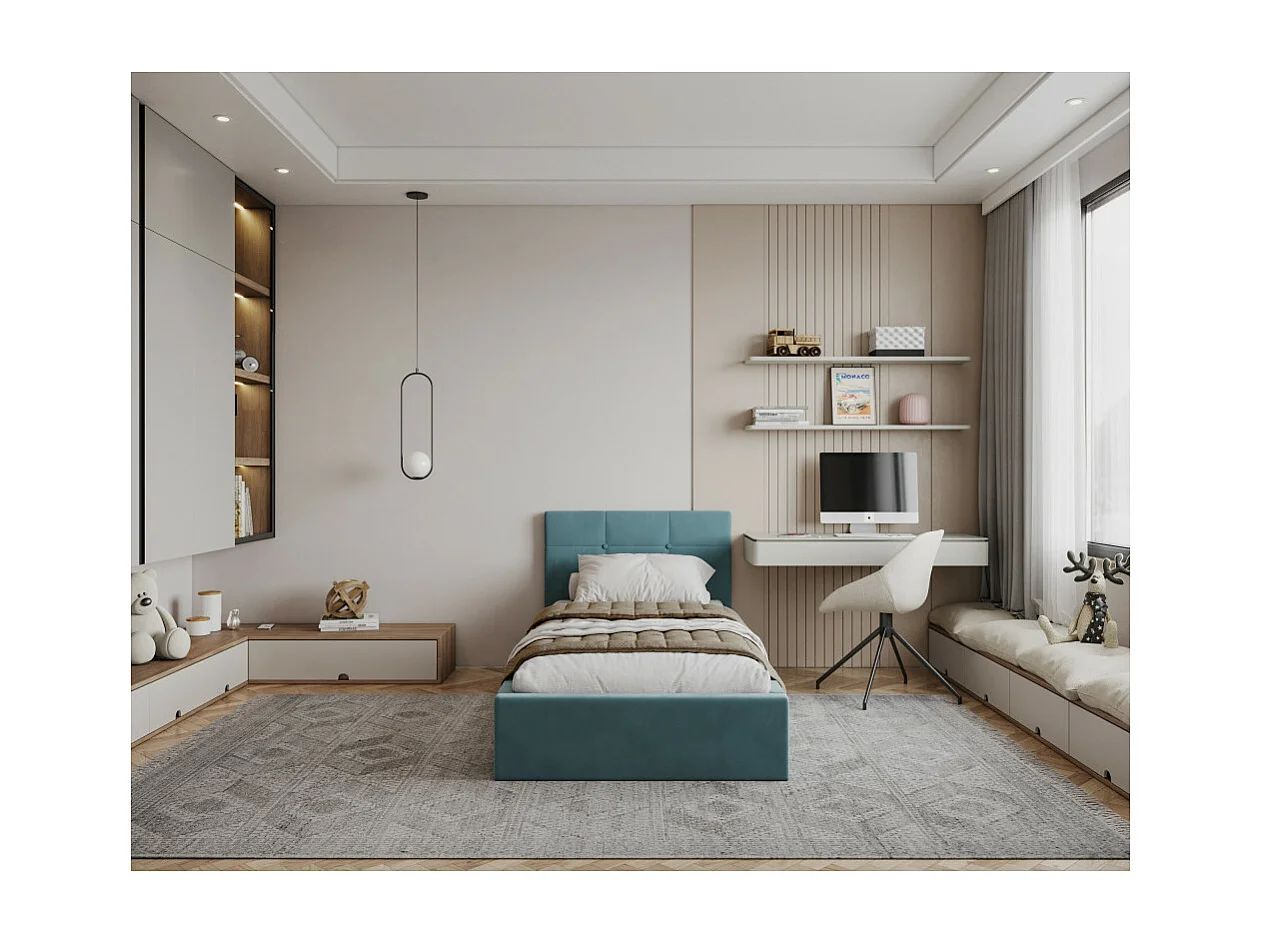 Lit coffre Vegas 90 x 200 cm  avec sommier à lattes relevable Azur