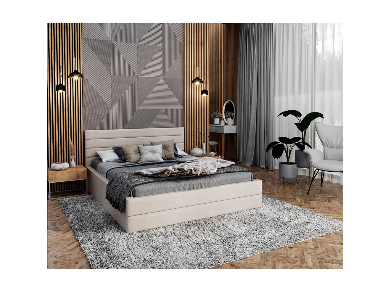 Lit coffre DALLAS 180 x 200 cm avec sommier à lattes relevable Beige