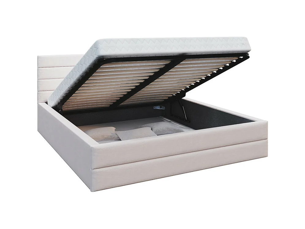Lit coffre DALLAS 180 x 200 cm avec sommier à lattes relevable Beige