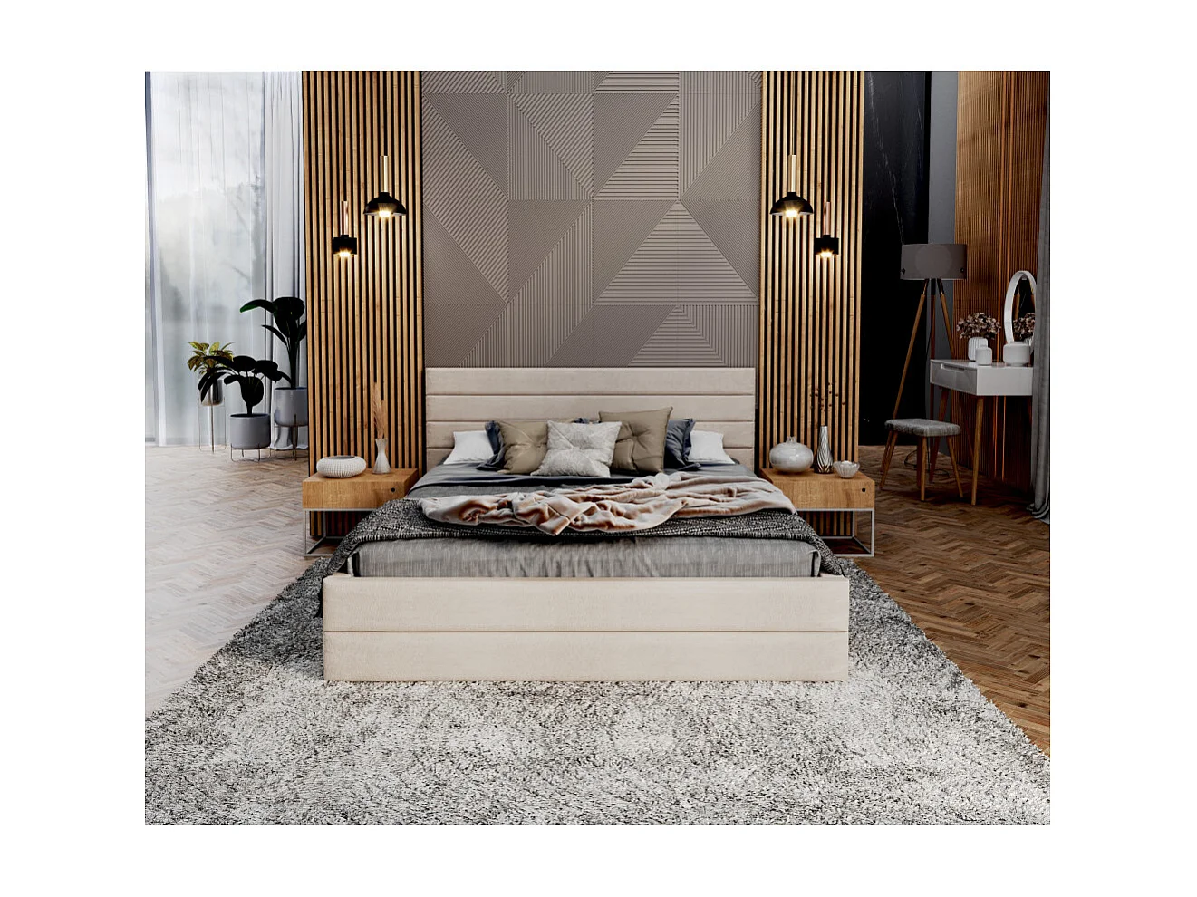 Lit coffre DALLAS 180 x 200 cm avec sommier à lattes relevable Beige