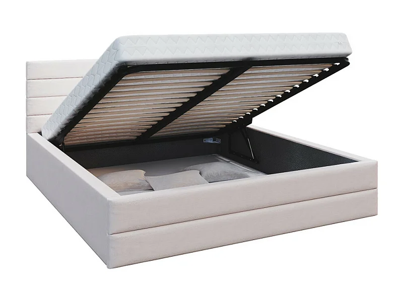 Lit coffre DALLAS 180 x 200 cm avec sommier à lattes relevable Beige
