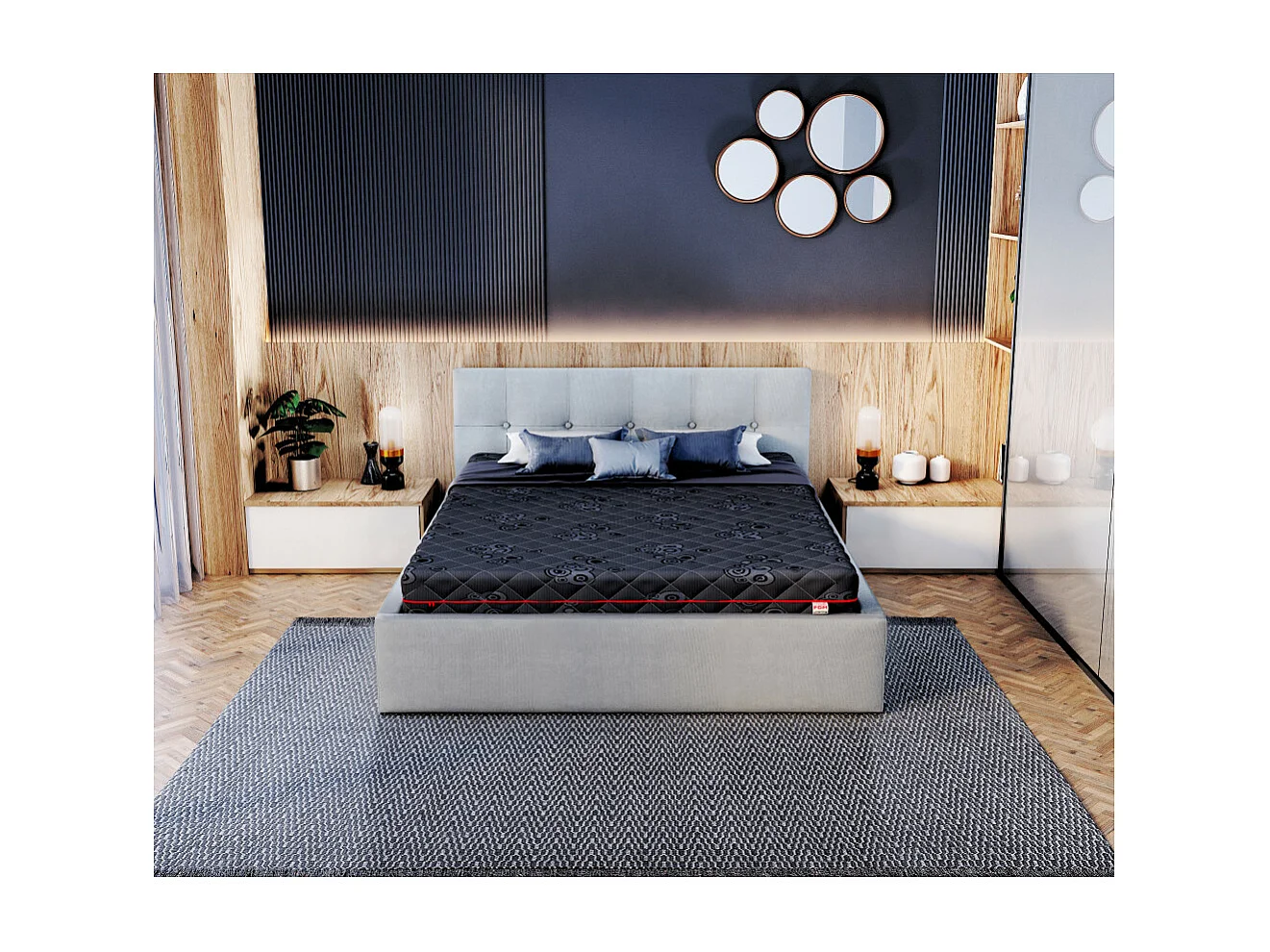 Lit coffre Vegas 180 x 200 cm avec sommier à lattes relevable Gris Clair