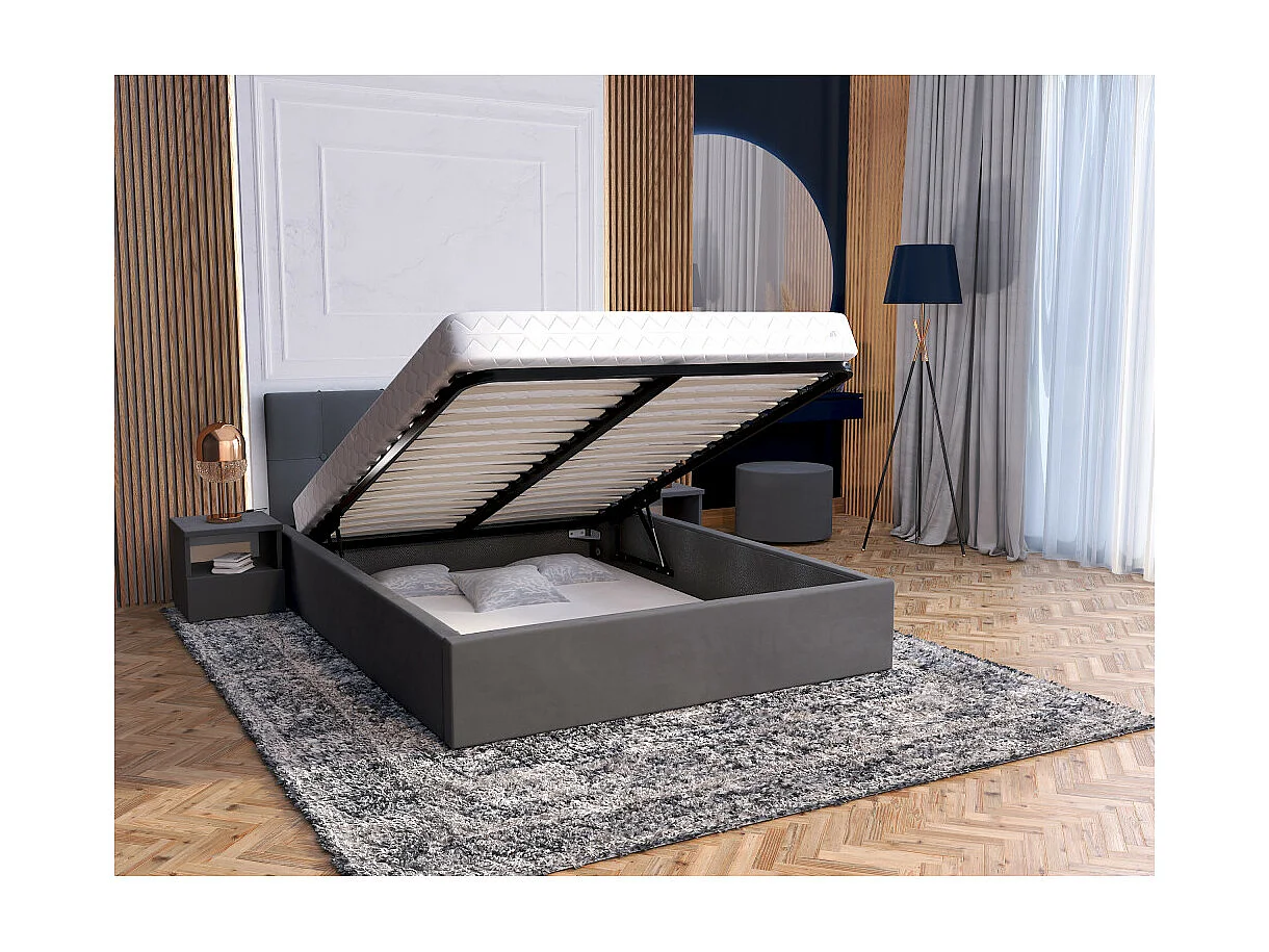 Lit coffre Vegas 180 x 200 cm avec sommier à lattes relevable Gris Foncé
