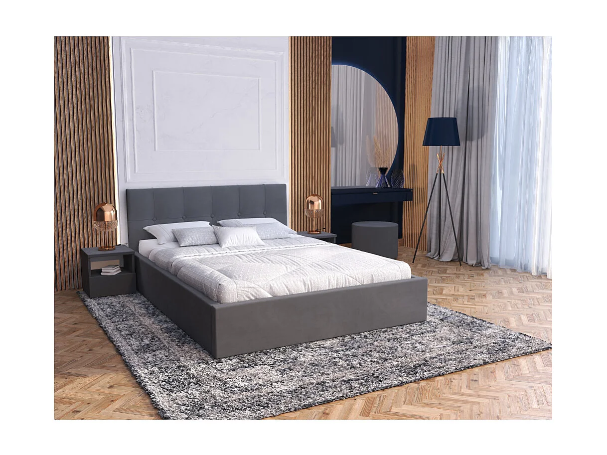 Lit coffre Vegas 180 x 200 cm avec sommier à lattes relevable Gris Foncé