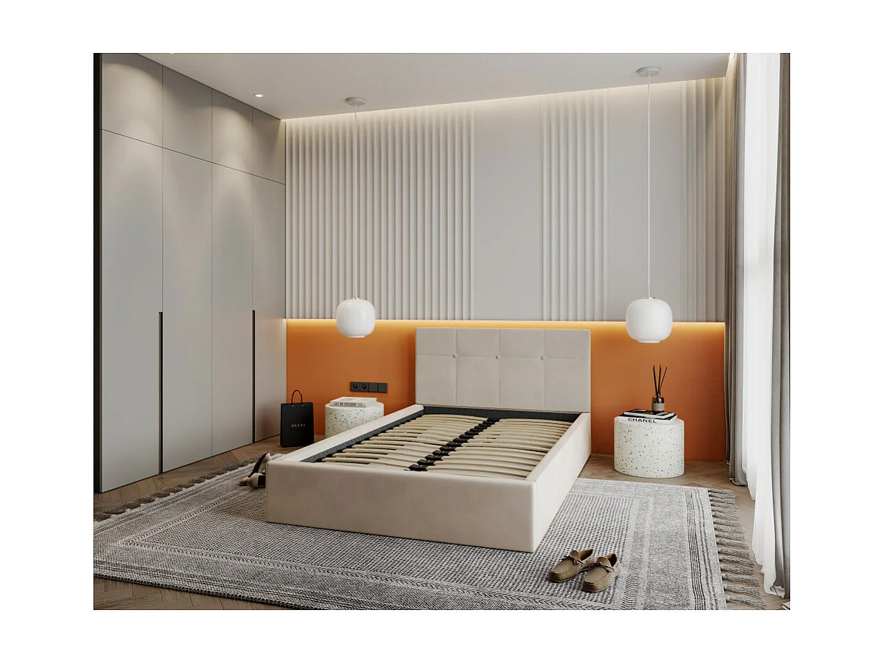 Lit coffre Vegas 120 x 200 cm  avec sommier à lattes relevable Beige