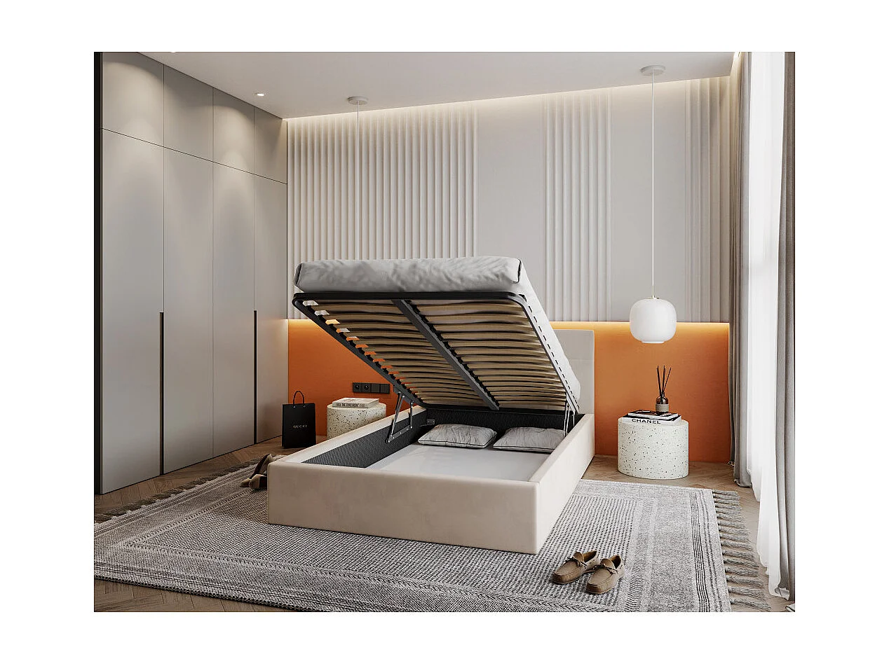 Lit coffre Vegas 120 x 200 cm  avec sommier à lattes relevable Beige