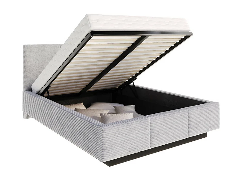 Lit coffre Aveiro velours côtelé 140 x 190 cm avec sommier à lattes relevable Gris Clair