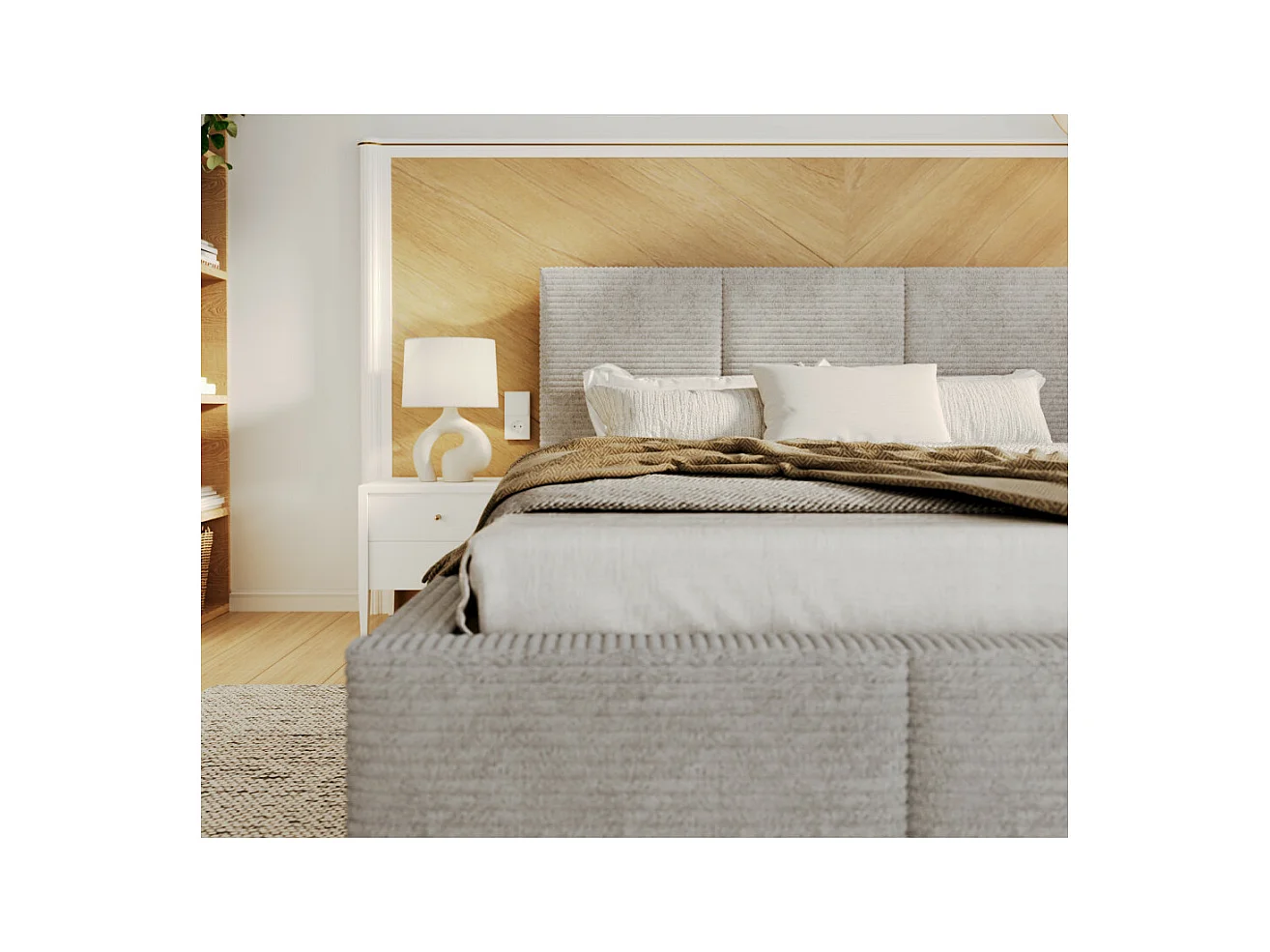 Lit coffre Aveiro velours côtelé 140 x 190 cm avec sommier à lattes relevable Gris Clair