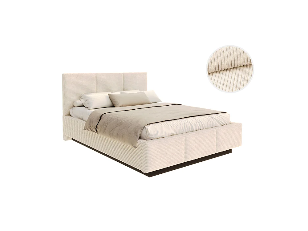 Lit coffre Aveiro velours côtelé 160 x 200 cm avec sommier à lattes relevable Beige Foncé