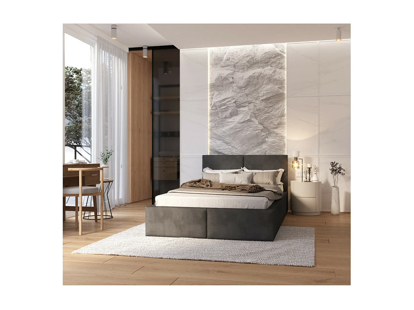 Lit coffre Tulum 120 x 200 cm avec sommier à lattes relevable Gris Foncé