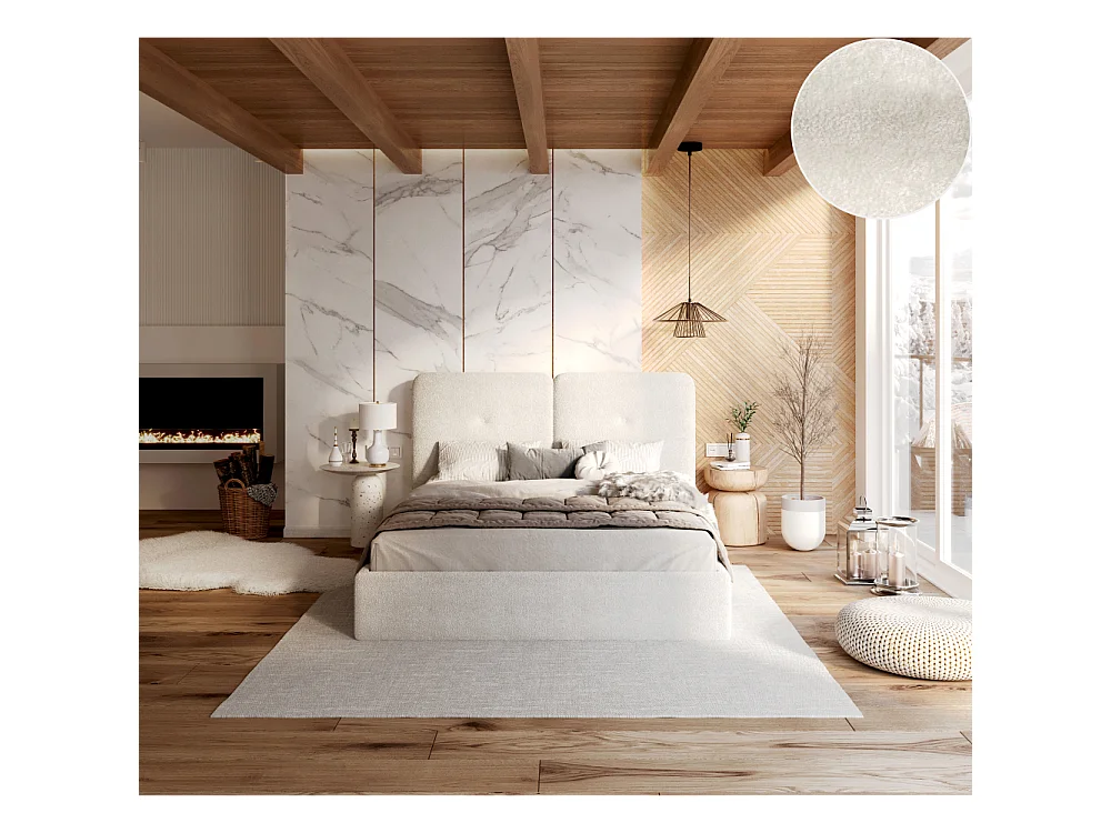 Lit coffre Bedretti 140 x 190 cm - Tissu cleo - sommier à lattes relevable Blanc