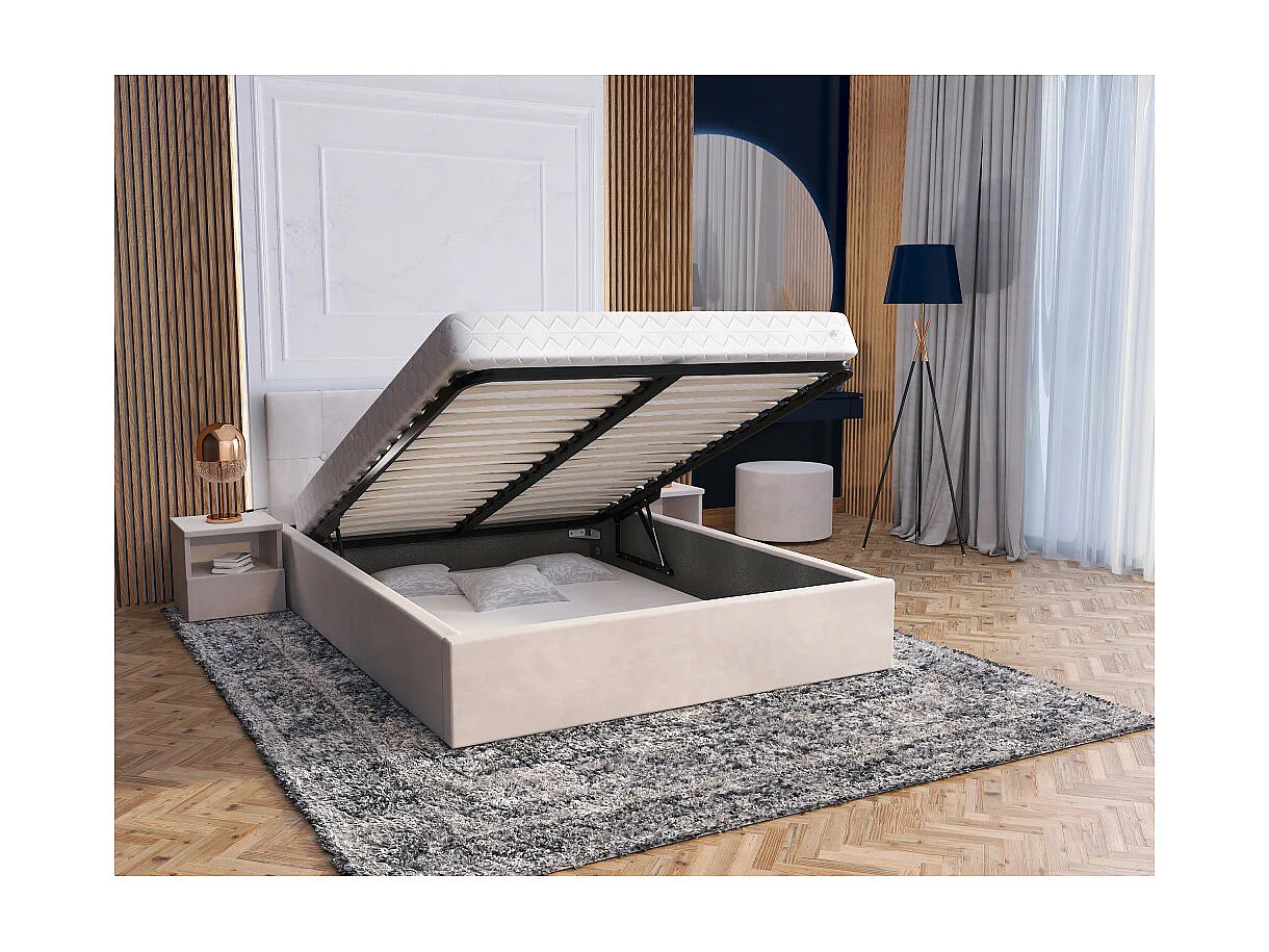 Lit coffre Vegas 140 x 200 cm  avec sommier à lattes relevable Beige