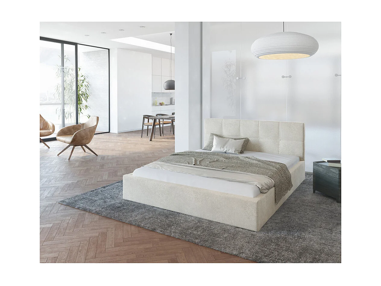 Lit coffre Vegas 140 x 200 cm  avec sommier à lattes relevable Beige