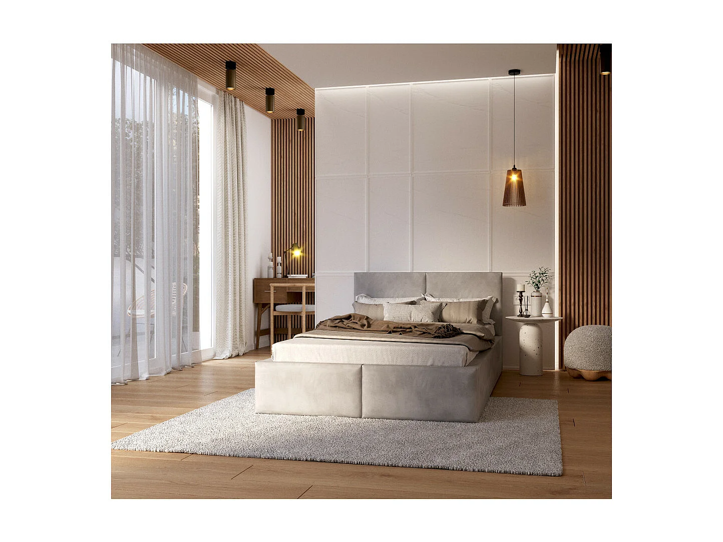 Lit coffre Tulum 120 x 200 cm avec sommier à lattes relevable Gris Clair