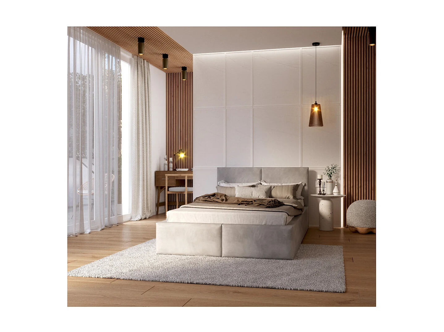 Lit coffre Tulum 120 x 200 cm avec sommier à lattes relevable Gris Clair
