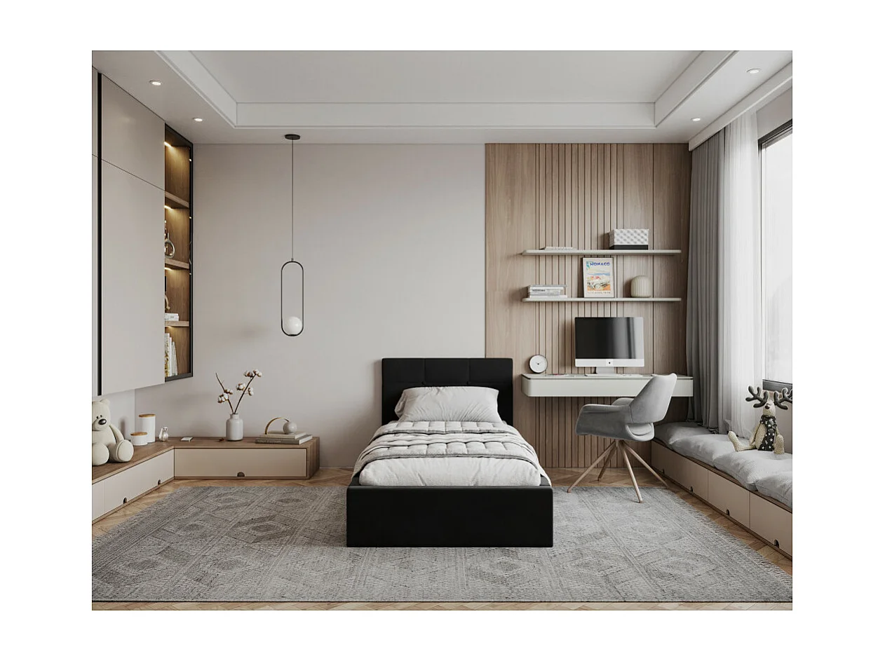 Lit coffre Vegas 90 x 200 cm  avec sommier à lattes relevable Noir