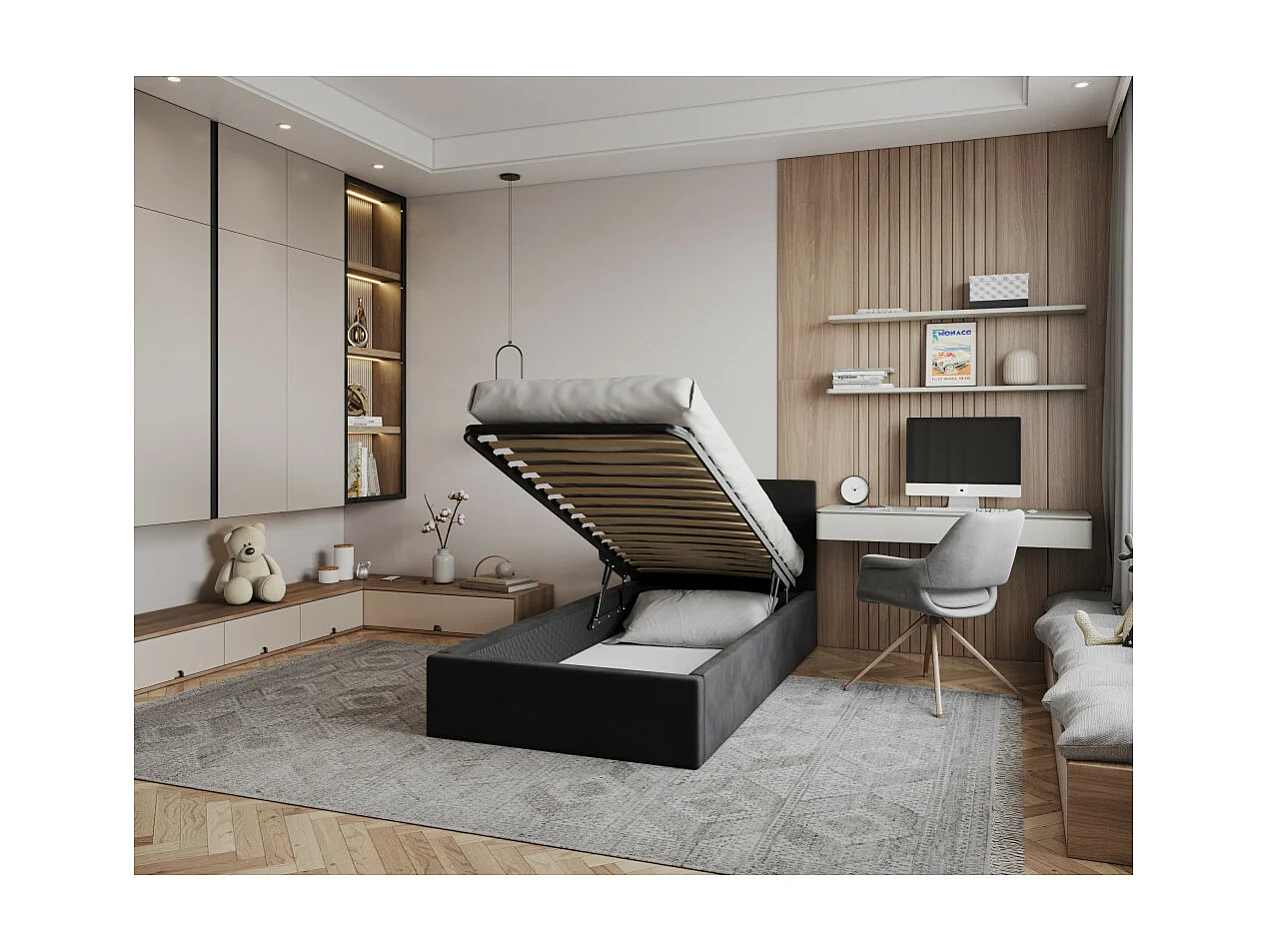 Lit coffre Vegas 90 x 200 cm  avec sommier à lattes relevable Noir