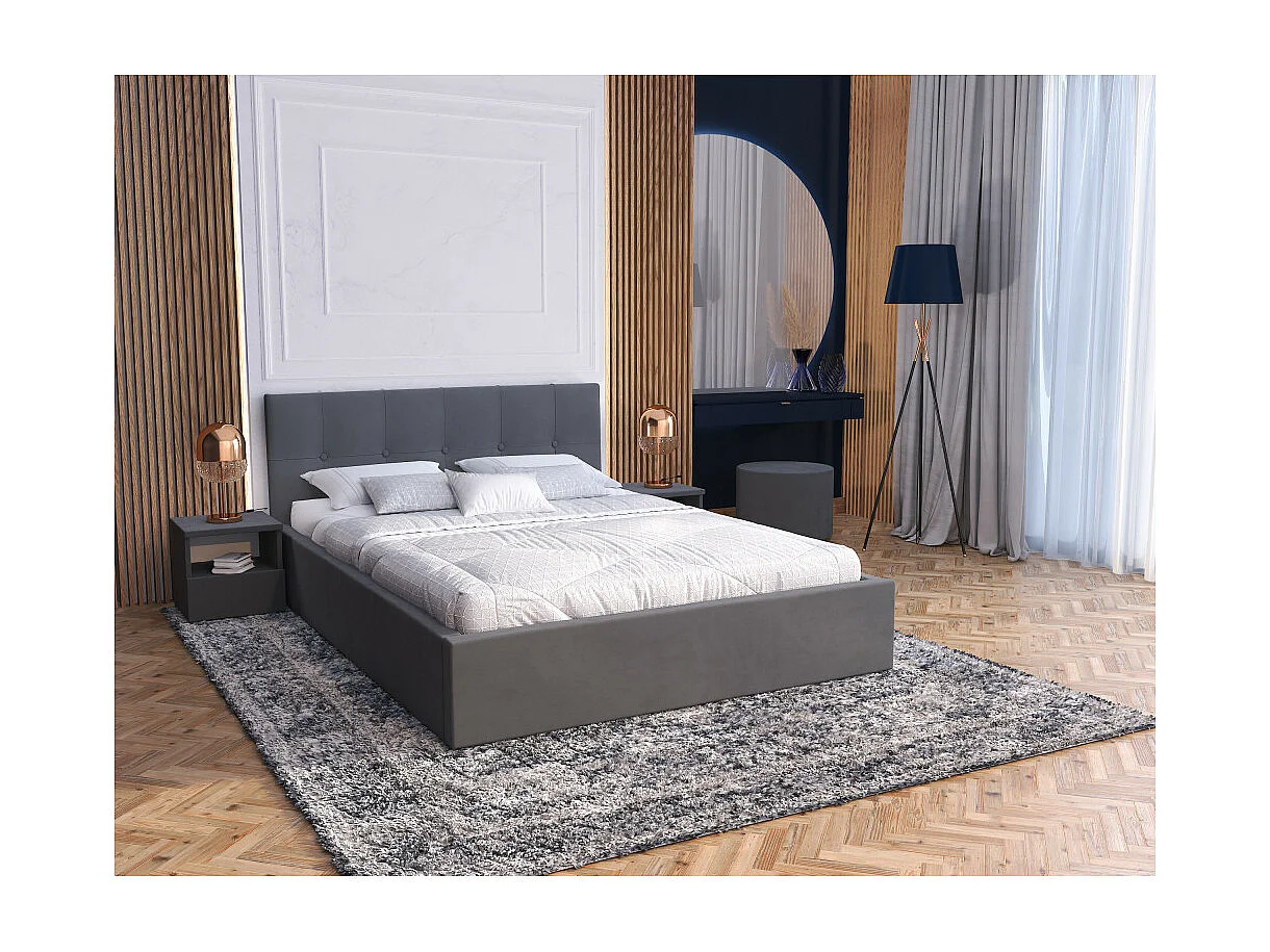 Lit coffre Vegas 140 x 200 cm  avec sommier à lattes relevable Gris Foncé