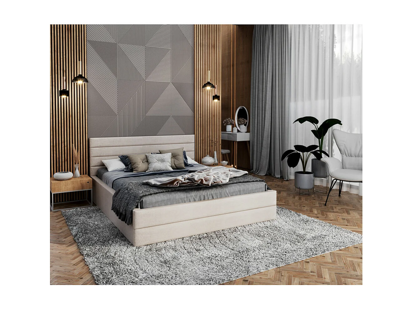 Lit coffre DALLAS 140 x 200 cm avec sommier à lattes relevable Beige