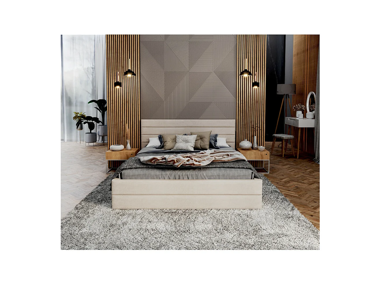 Lit coffre DALLAS 140 x 200 cm avec sommier à lattes relevable Beige