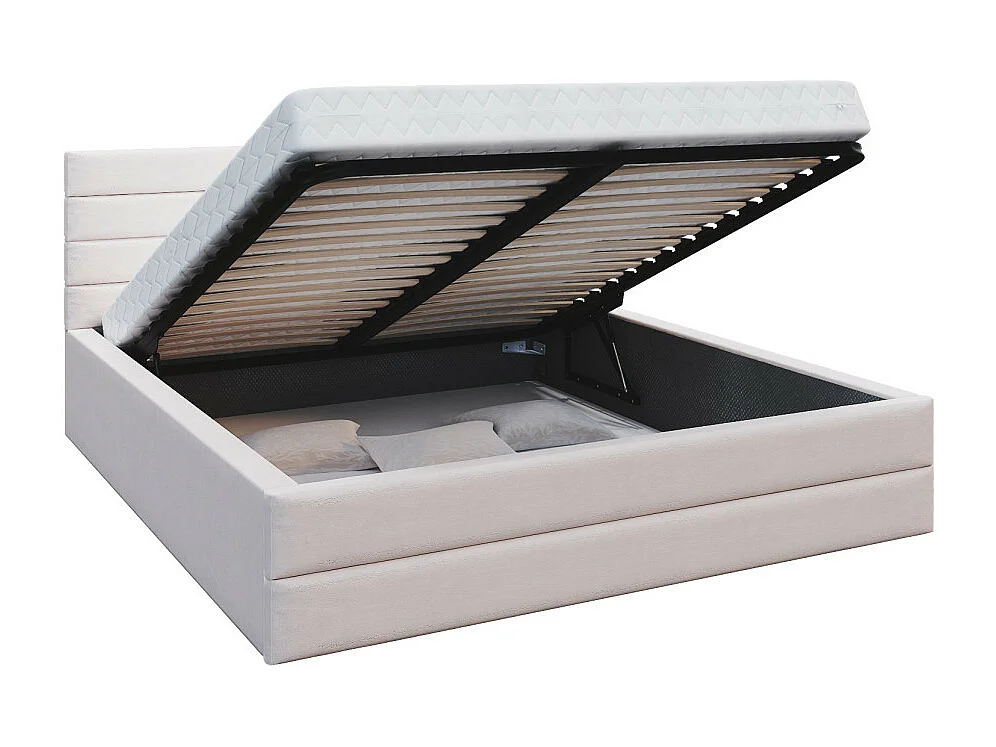 Lit coffre DALLAS 140 x 200 cm avec sommier à lattes relevable Beige