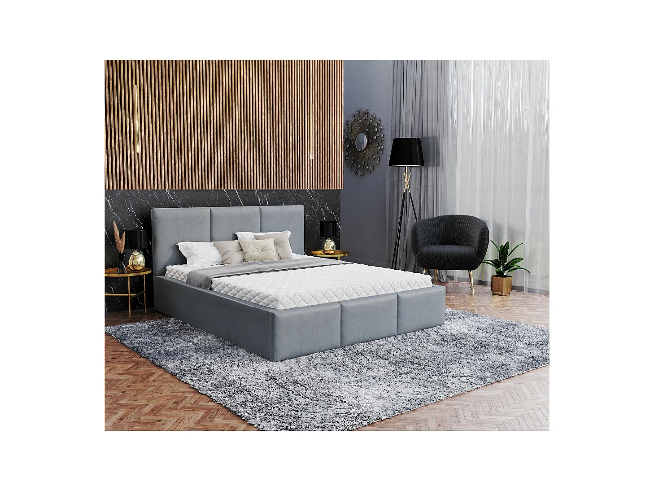 Lit coffre Tulum 180 x 200 cm avec sommier à lattes relevable Gris Clair