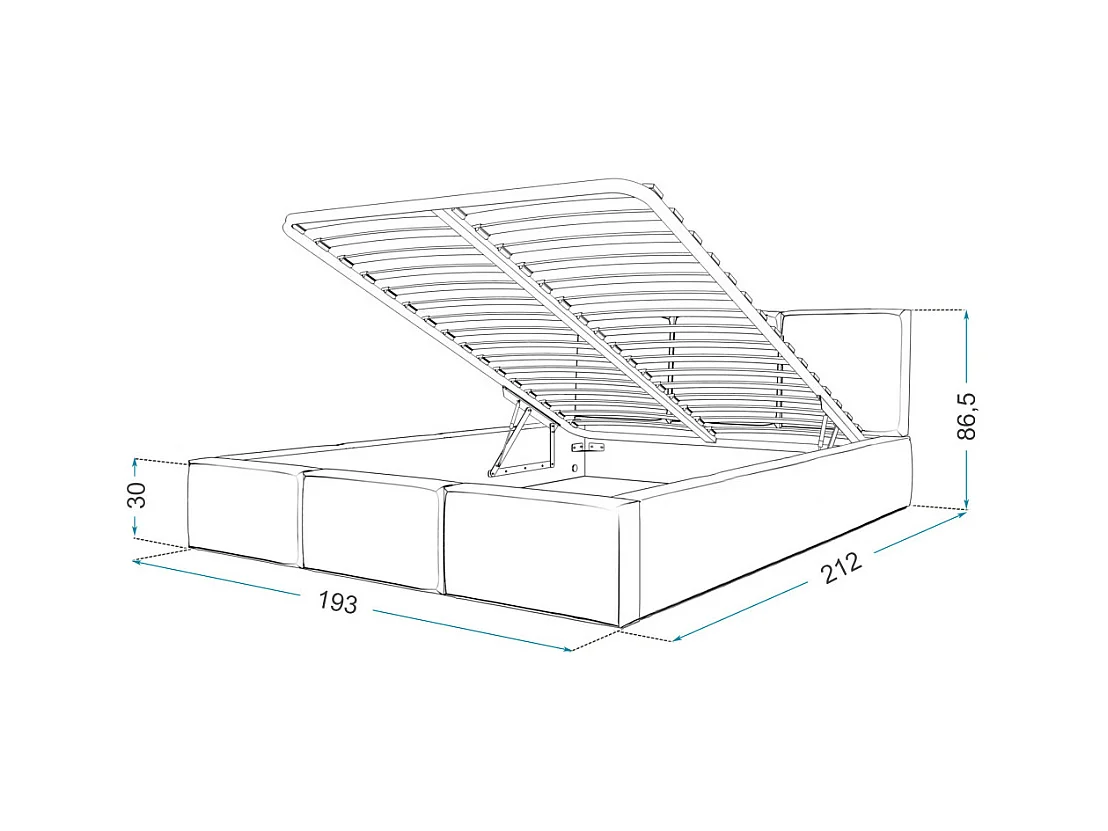 Lit coffre Tulum 180 x 200 cm avec sommier à lattes relevable Gris Clair