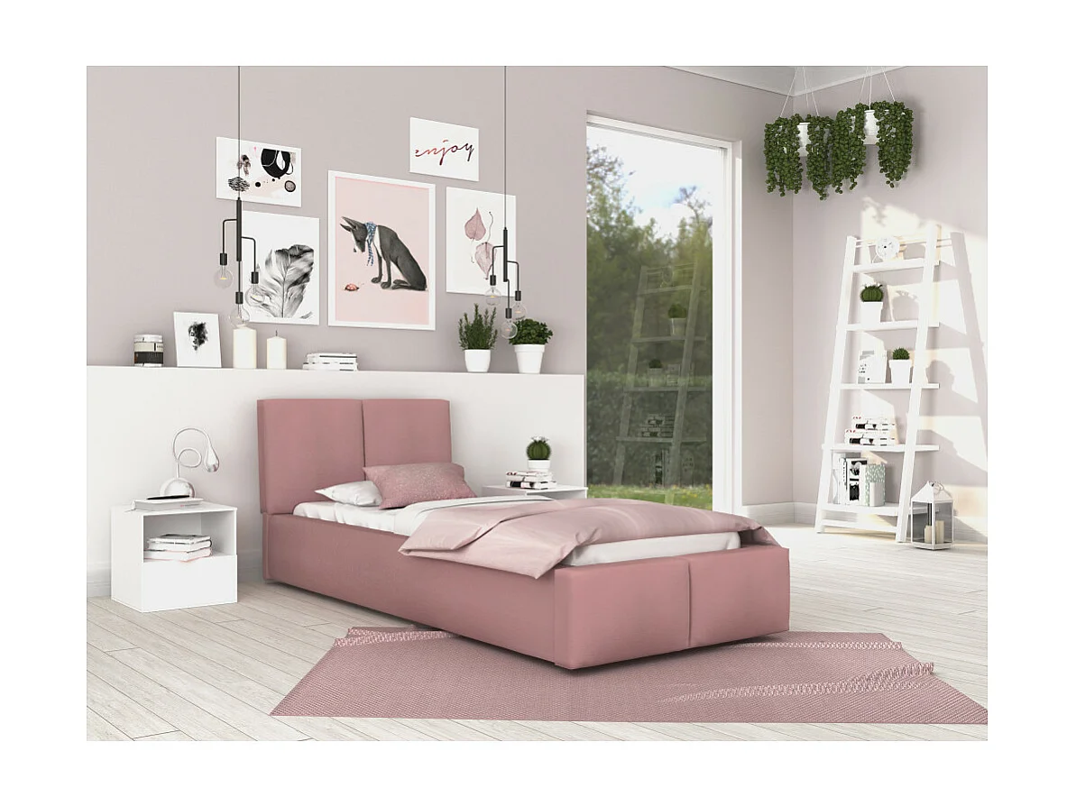 Lit coffre Tulum 90 x 200 cm avec sommier à lattes relevable Misty Rose