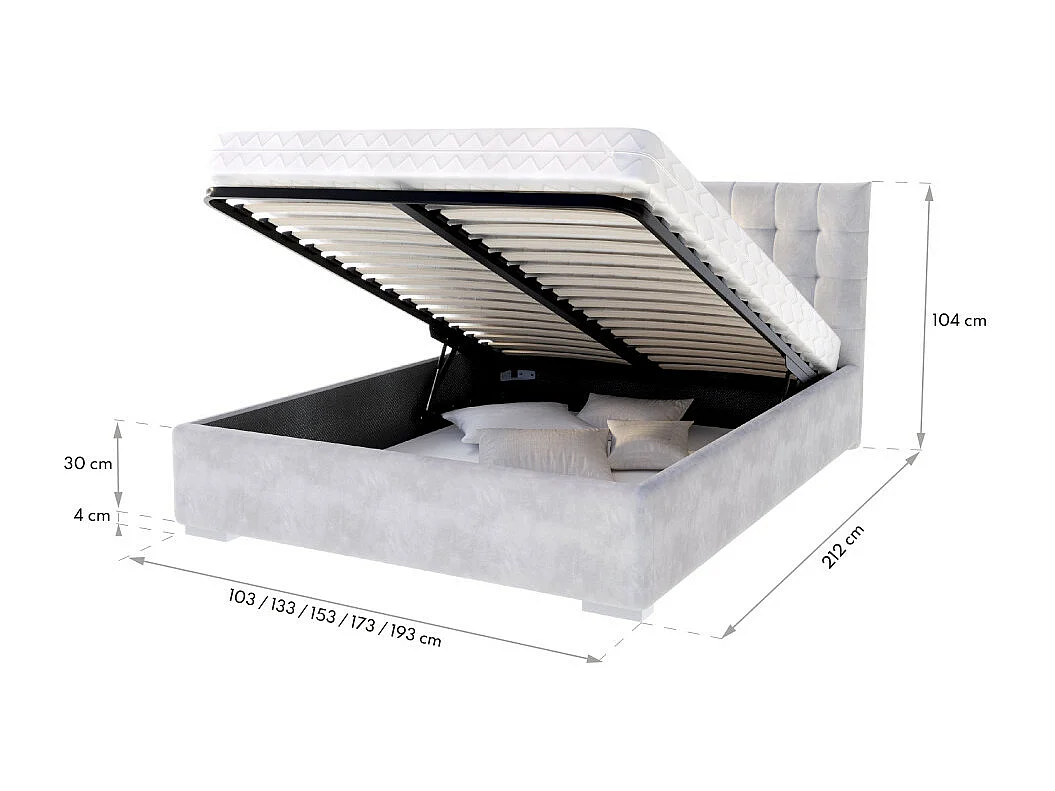 Lit coffre LUCERNO 140 x 190 cm avec sommier à lattes relevable Saumon