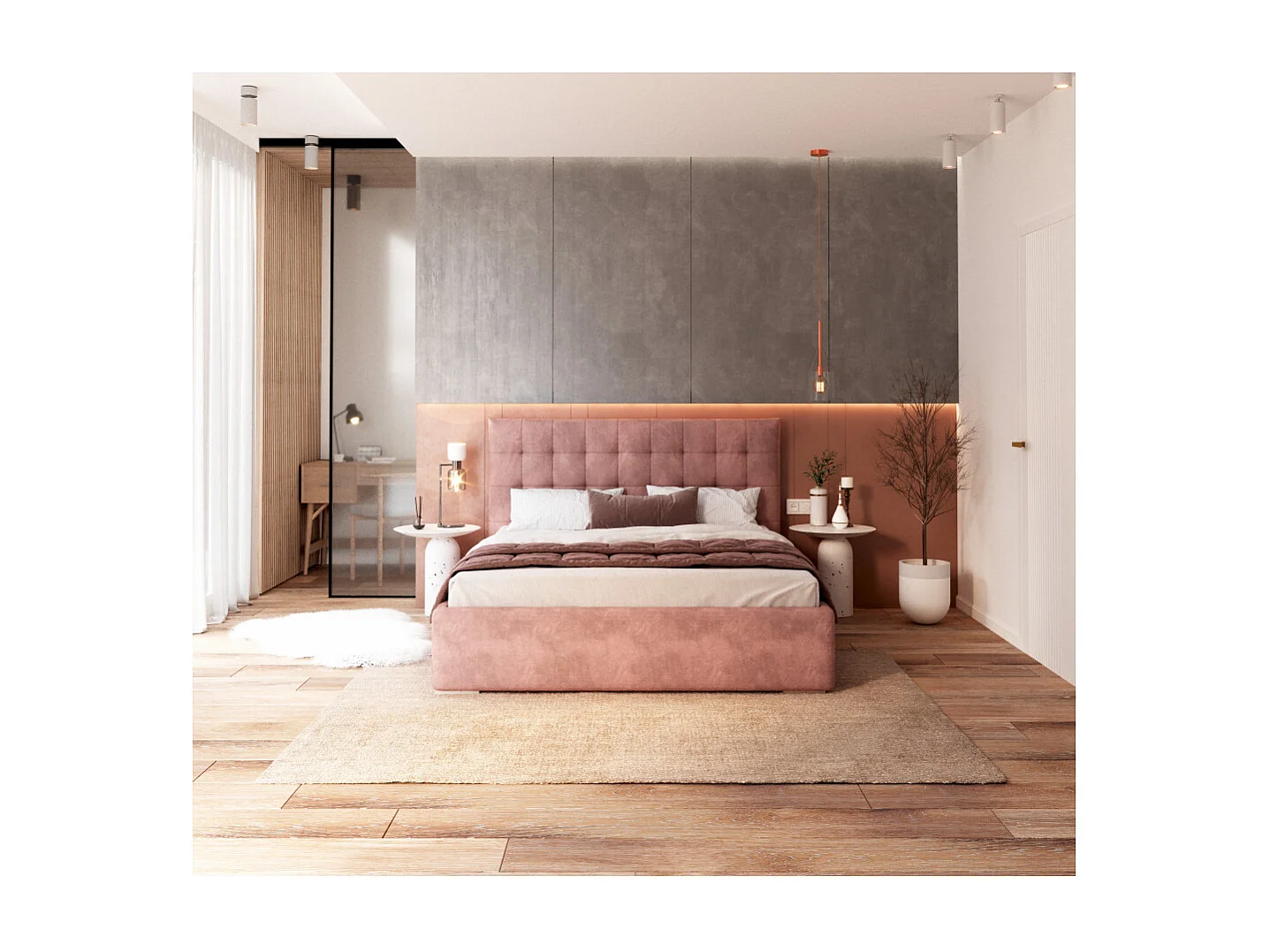 Lit coffre LUCERNO 140 x 190 cm avec sommier à lattes relevable Saumon