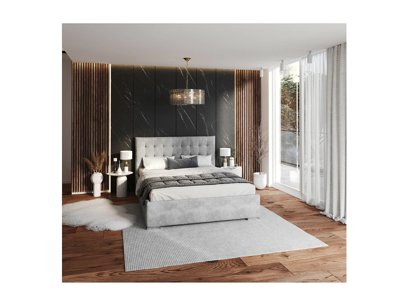 Lit coffre LUCERNO 140 x 190 cm avec sommier à lattes relevable Gris Clair