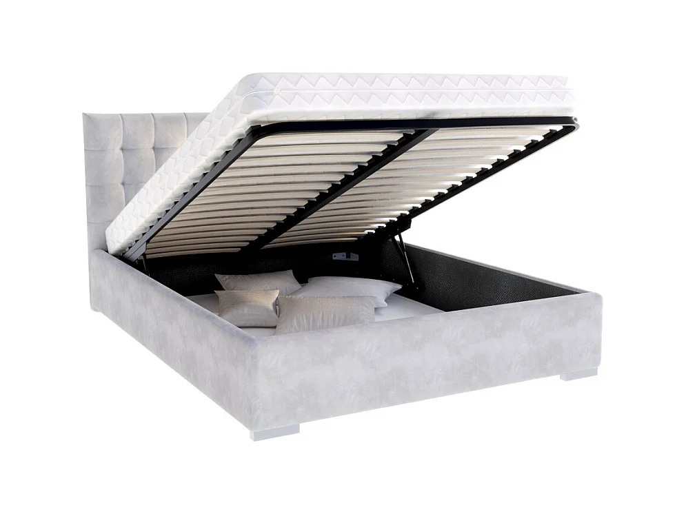 Lit coffre LUCERNO 140 x 190 cm avec sommier à lattes relevable Gris Clair