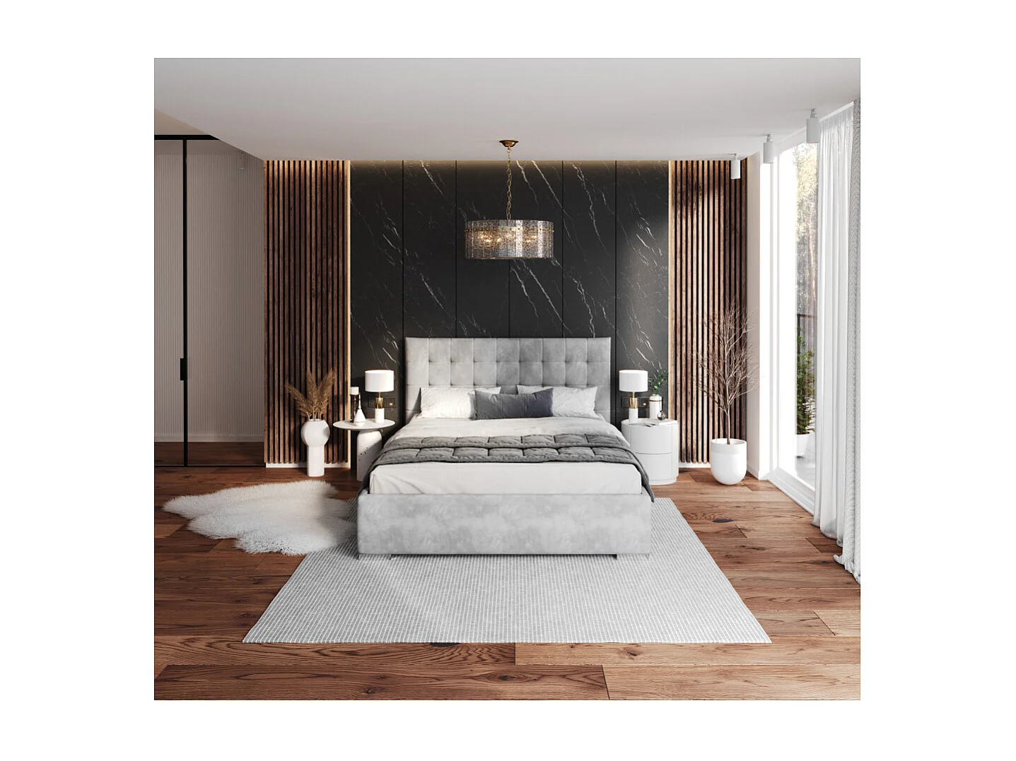 Lit coffre LUCERNO 140 x 190 cm avec sommier à lattes relevable Gris Clair