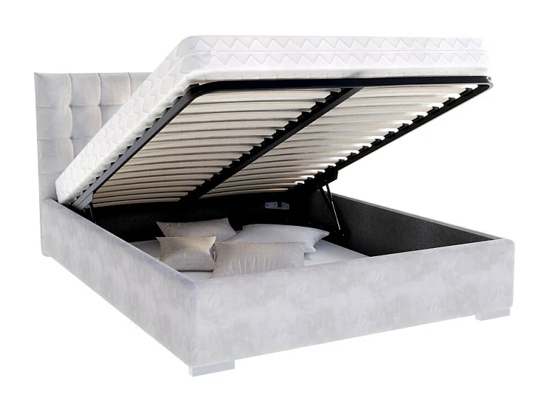 Lit coffre LUCERNO 140 x 190 cm avec sommier à lattes relevable Gris Clair