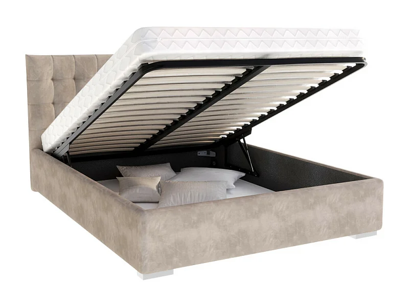Lit coffre LUCERNO 140 x 190 cm avec sommier à lattes relevable Taupe